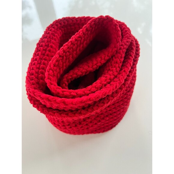 J Jill Red Knit Infinity Scarf Ribbed Chenille-True Red Crochet Loop Scarf - Picture 3 of 8